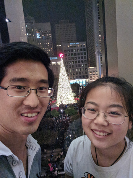 Guanqing and I at Macy's right next to the Christmas tree downtown